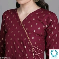 Women Cotton Straight Printed Long Kurti With Palazzos - M, Maroon, Cotton, Kuti With Dupatta And Palazzo, Pack of :1